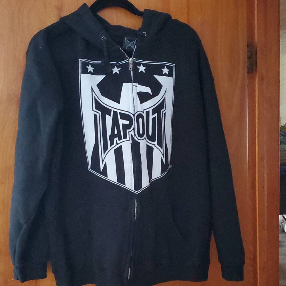 Vintage Tapout Black Zip-Up Hoodie Size L